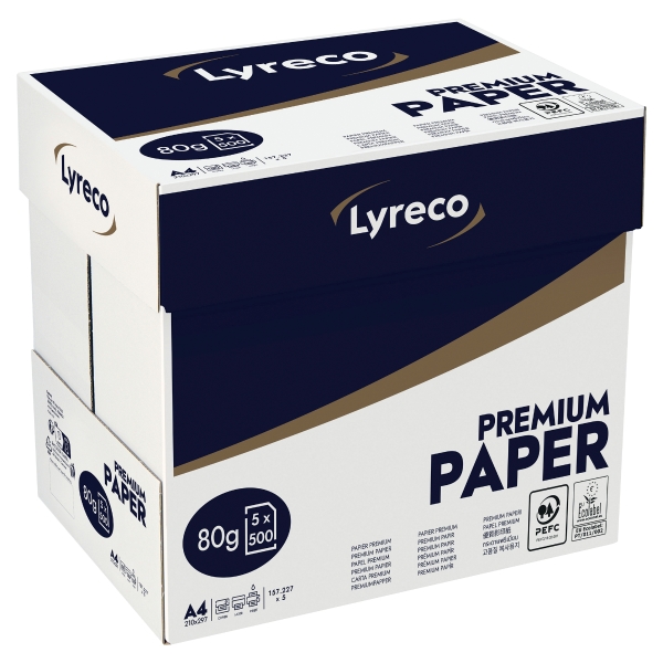 Lyreco Premium papier blanc A4 80g 1 boite = 5 ramettes de 500 feuilles