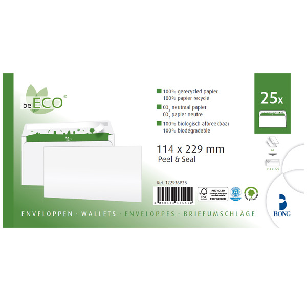 Bong Be Eco envelopes 114x229mm without window - box of 25