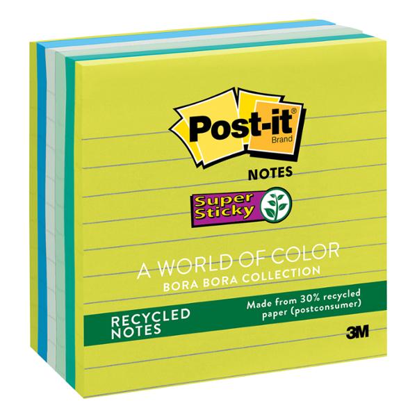 POST-IT 675-6SST SUPER STICKY RECYCLED NOTES 4   X 4   - PACK OF 6