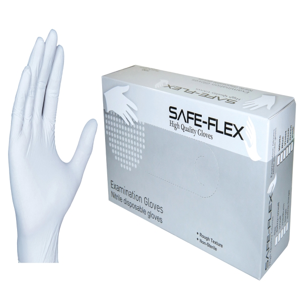 SAFE-FLEX GLOVES NITRILE PAIR SMALL WHITE PACK OF 50