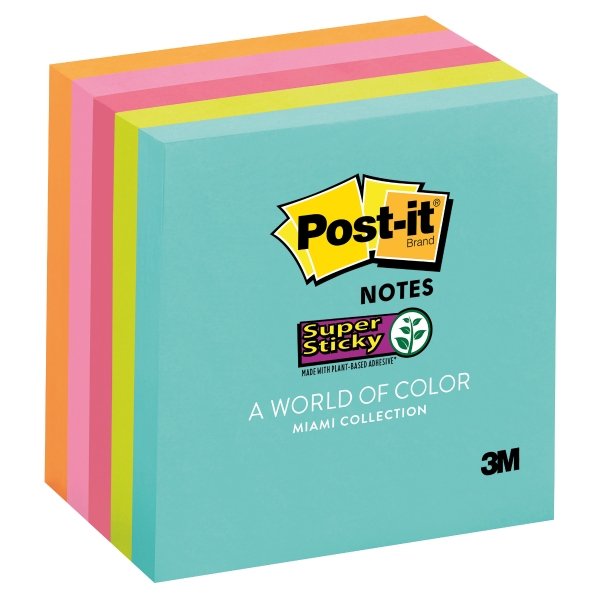 POST-IT 654-5SSMIA SUPER STICKY NOTES 3' X 3' ASSORTED COLOURS - PACK OF 5
