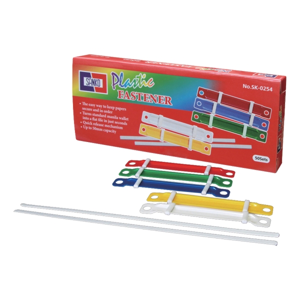SANKO Plastic Paper Fastener Assorted Colours - Pack of 50