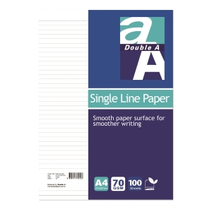 Double A A4 Single Line Paper - Pack of 100 Sheets