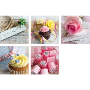 Geburtstagkarten Naturverlag, 135x135 mm, Happy Birthday, 5 Motive, Pack. à 5 St