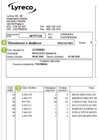 oznámení o dodávce