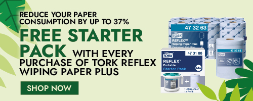Free starter pack with everyty purchase of Tork Reflex Wiping Paper Plus