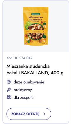 Mieszanka studencka Bakalland 400 g. Duże opakowanie. Praktyczne. Dla zespołu. Zobacz ofertę.