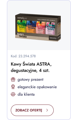 Kawy Świata Astra, degustacyjne, 4 szt. Gotowy prezent. Eleganckie opakowanie. Dla klienta. Zobacz ofertę.