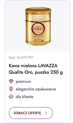 Kawa mielona Lavazza Qualita Oro, puszka 250 g. Premium. Eleganckie opakowanie. Dla klienta. Zobacz ofertę.