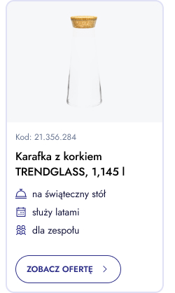 Karafka z korkiem Trendglass 1,145 l. Na świąteczny stół. Służy latami. Dla zespołu. Zobacz ofertę.