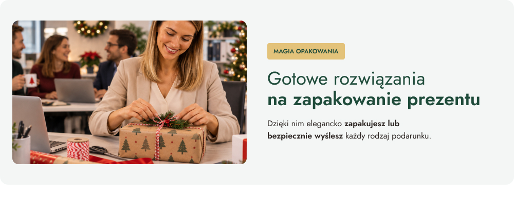 Gotowe rozwiązania na zapakowanie prezentu. Dzięki nim elegancko zapakujesz lub bezpiecznie wyślesz każdy rodzaj podarunku.