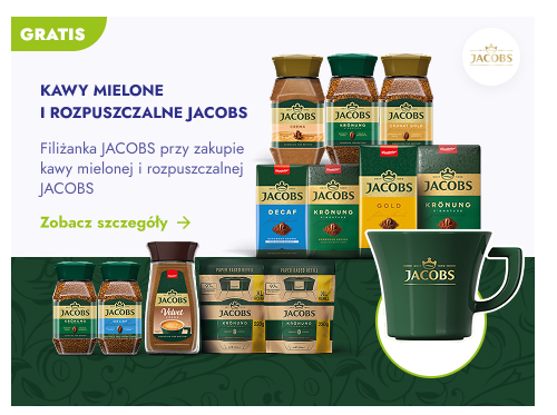 Gratis. Kawy mielone i rozpuszczalne Jacobs. Filiżanka JACOBS przy zakupie kawy mielonej i rozpuszczalnej JACOBS. Zobacz szczegóły.