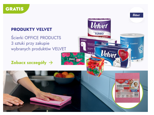 Gratis. Produkty Velvet. Ściereczki Office Products 3 sztuki przy zakupie wybranych produktów VELVET. Zobacz szczegóły.