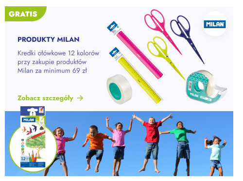 Gratis. Produkty Milan. Kredki ołówkowe 12 kolorów przy zakupie produktów Milan za minimum 69 zł. Zobacz szczegóły.