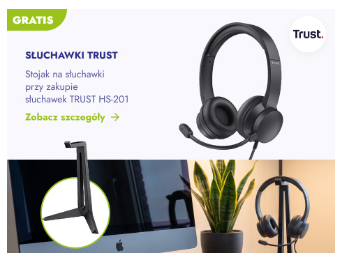 Słuchawki Trust. Stojak na słuchawki przy zakupie słuchawek TRUST HS-201. Zobacz szczegóły.