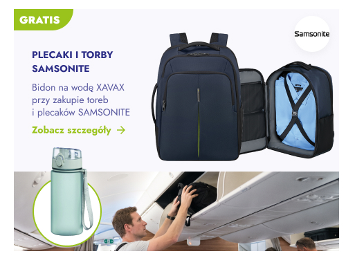 Gratis. Plecaki i torby Samsonite. Bidon na wodę XAVAX przy zakupie toreb i plecaków SAMSONITE. Zobacz szczegóły.
