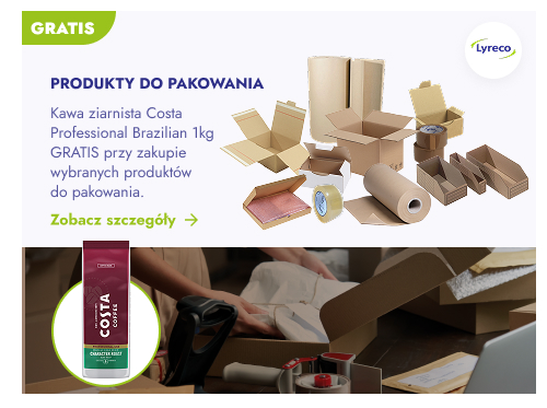 Gratis. Produkty do pakowania. Kawa ziarnista Costa Professional Brazilian Blend 1 kg gratis przy zakupie wybranych produktów do pakowania. Zobacz szczegóły.