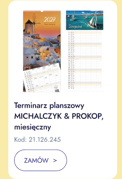 Terminarz planszowy MICHALCZYK & PROKOP, miesięczny. Kod: 21.126.245. Zamów.