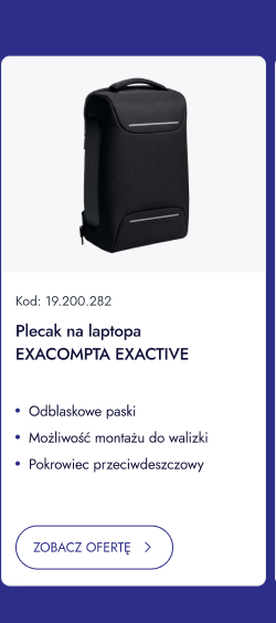 Plecak na laptopa EXACOMPTA EXACTIVE. Odblaskowe paski. Możliwość montażu do walizki. Pokrowiec przeciwdeszczowy. ZOBACZ OFERTĘ.