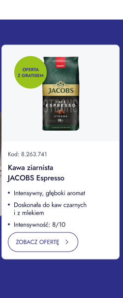 Kawa ziarnista JACOBS Espresso. Intensywny, głęboki aromat. Doskonała do kaw czarnych i z mlekiem. Intensywność 8/10. ZOBACZ OFERTĘ.