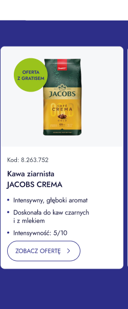 Kawa ziarnista JACOBS Crema. Intensywny, głęboki aromat. Doskonała do kaw czarnych i z mlekiem. Intensywność 5/10. ZOBACZ OFERTĘ.