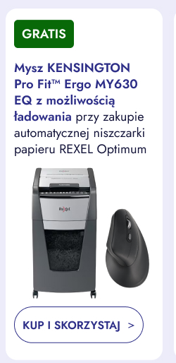 Gratis. Mysz KENSINGTON Pro Fit Ergo MY630 EQ z możliwością ładowania przy zakupie automatycznej niszczarki papieru REXEL Optimum. Kup i skorzystaj.