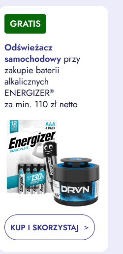 Gratis. Odświeżacz samochodowy przy zakupie baterii alkalicznych ENERGIZER za min. 110 zł netto. Kup i skorzystaj.