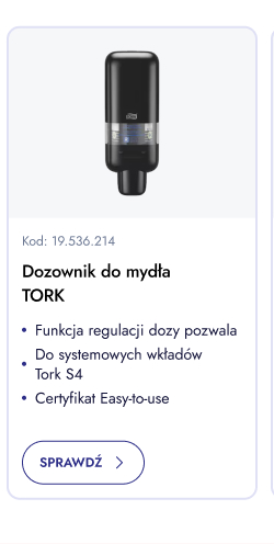 Dozownik do mydła Tork. Funkcja regulacji dozy pozwala dopasować zużycie. Do systemowych wkładów Tork S4. Certyfikat Easy-to-use. Sprawdź.