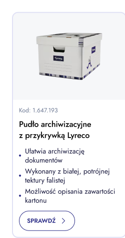 Pudełko archiwizacyjne z przykrywką. Ułatwia archiwizację dokumentów. Wykonane z białej, potrójnie tektury falistej. Możliwość opisania zawartości kartonu. Sprawdź.