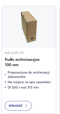 Pudło archiwizacyjne 100 mm. Przeznaczone do archiwizacji dokumentów. Ma miejsce na opis zawartości. Sprawdź.
