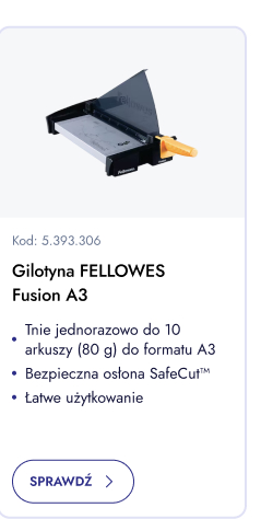 Gilotyna Fellowes Fusion A3. Tnie jednorazowo do 10 arkuszy 80 g do formatu A3. Bezpieczna osłona SafeCut. Łatwe użytkowanie. Sprawdź.