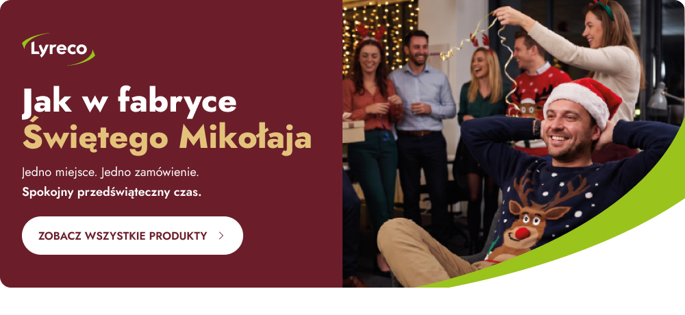Lyreco. Jak w fabryce Świętego Mikołaja. Jedno miejsce. Jedno zamówienie. Spokojny przedświąteczny czas. Zobacz wszystkie produkty.